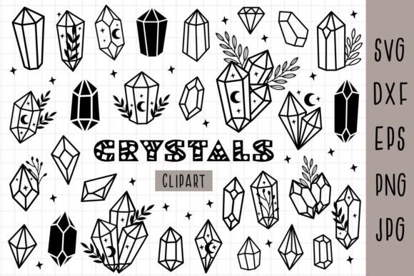 Black and White Crystals Clipart: Graphics for Crafts & Editorial Impact