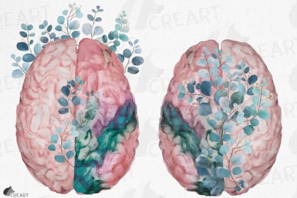 Blush Anatomical Brain Eucalyptus PNG Graphics