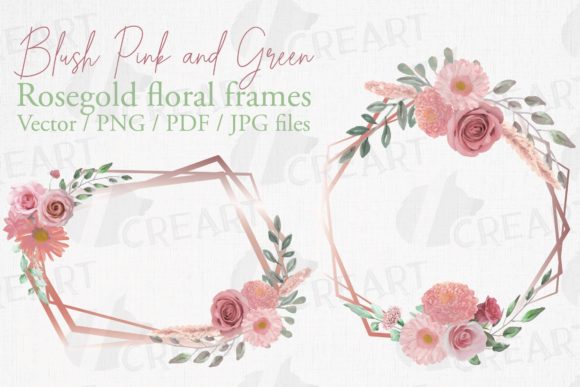 Blush Pink Flower Bouquet Rosegold Frame Graphics