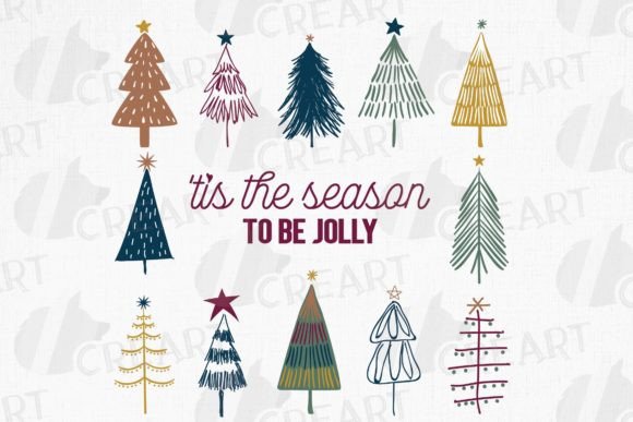 Boho Pastel Christmas Trees Graphics for Print Templates