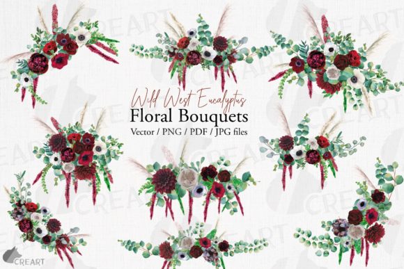Burgundy Flower Bouquets with Eucalyptus Graphics