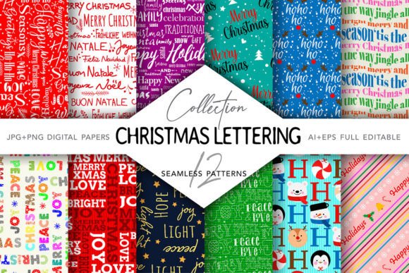 Christmas Lettering Pattern Seamless Graphics & Textures