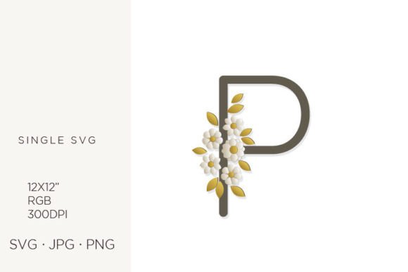 Floral Monogram, Flowers, Letter P