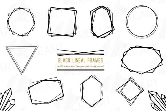 Geometric Black Borders, Lineal Frames: Graphics for Print Templates