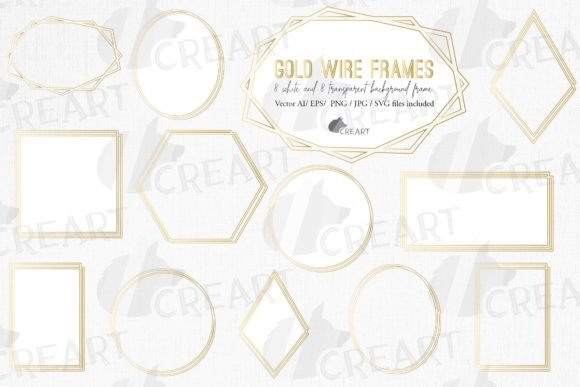 Geometric Golden Lineal Wire Frames Art: Graphics for Print Templates