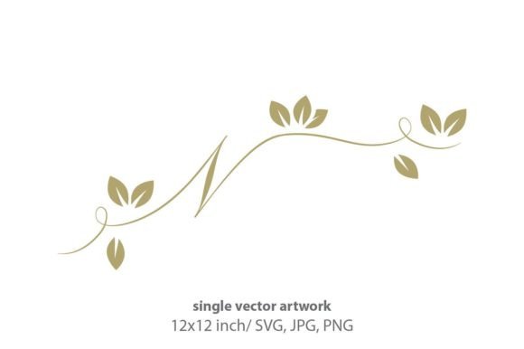 Gold Leaf, Autumn Script Letter N Graphics & Icons