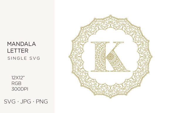 Golden Floral Mandala Frame, Letter K: Graphics & Icons