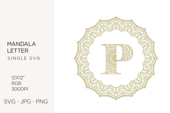 Golden Floral Mandala Frame, Letter P — Graphics & Icons