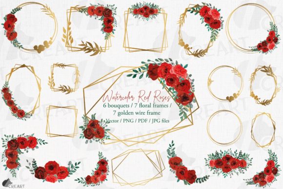 Red Rose Wedding Floral Frame Templates