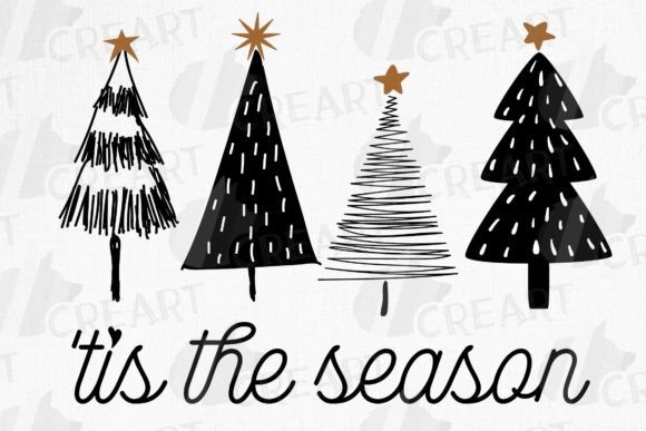 Tis the Season Black Christmas Trees SVG Graphics